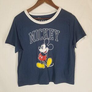 Disney Mickey Mouse TShirt Blue White Trim Crew Neck Short Sleeve Womens Size XL